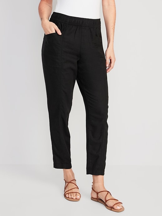 Image number 1 showing, High-Waisted Cropped Linen-Blend Tapered Pants