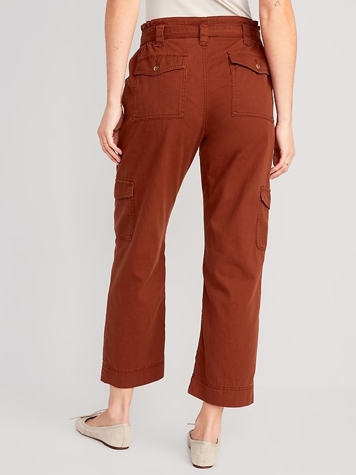 Image number 2 showing, High-Waisted Tie-Belt Cargo Straight Workwear Ankle Pants