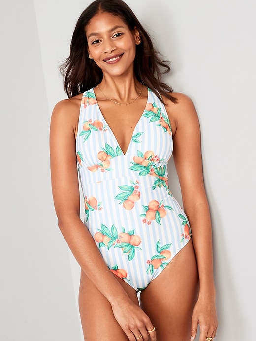 Image number 1 showing, Matching V-Neck One-Piece Swimsuit