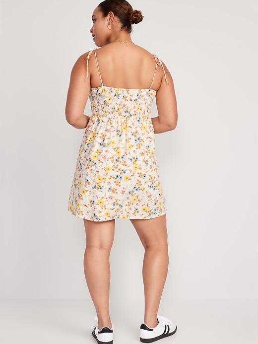 Image number 6 showing, Fit & Flare Tie-Strap Linen-Blend Floral Mini Dress