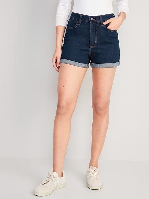 Image number 1 showing, High-Waisted Wow Jean Shorts -- 3-inch inseam