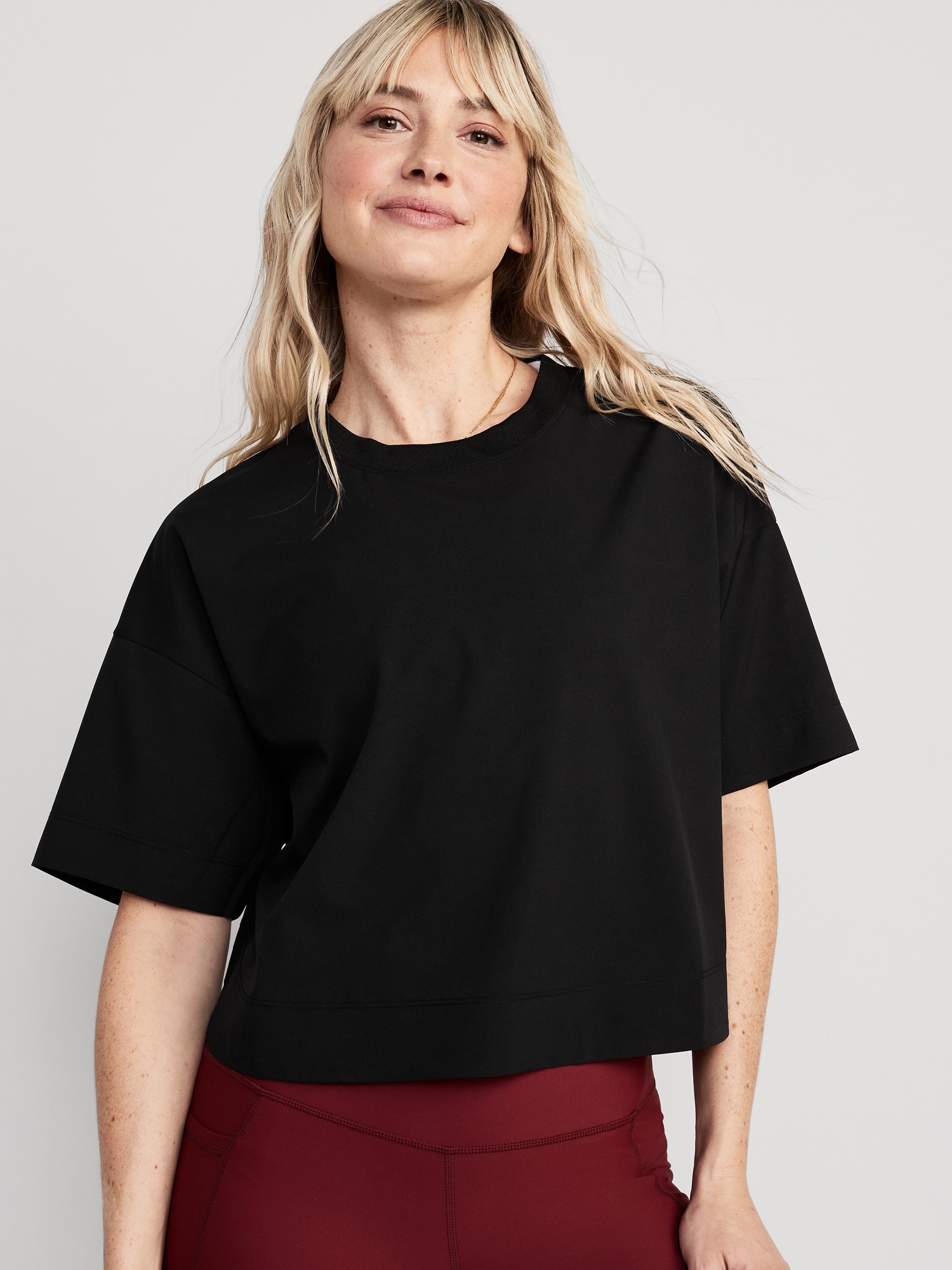 Old Navy - PowerChill Cropped Cross-Front T-Shirt for Women black