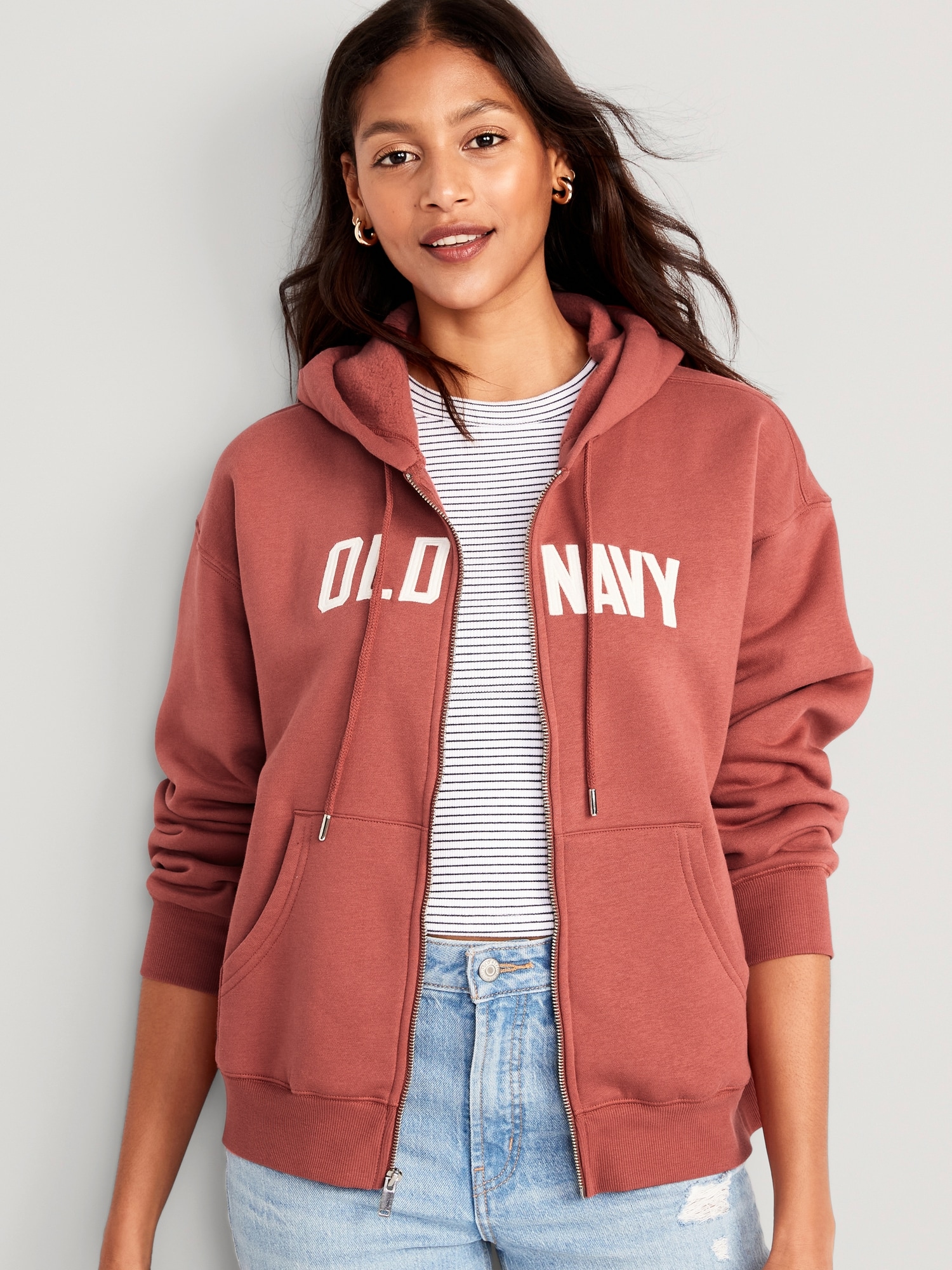 Old Navy Slouchy Logo Graphic Full-Zip Hoodie for Women pink. 1