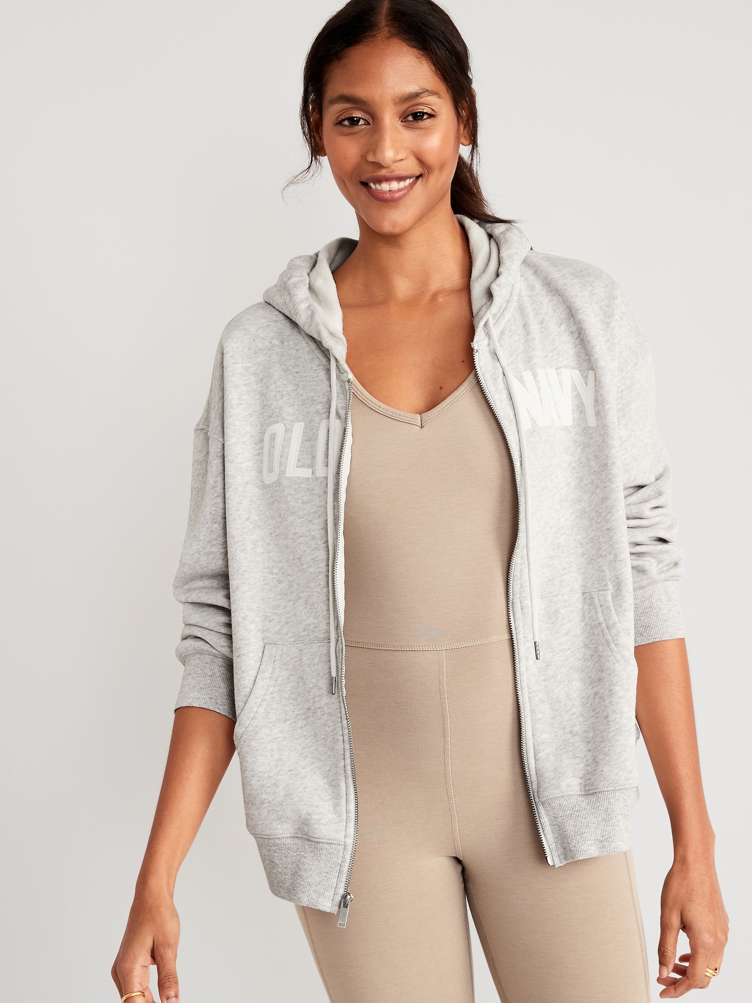 Old Navy Slouchy Logo Graphic Full-Zip Hoodie for Women gray. 1