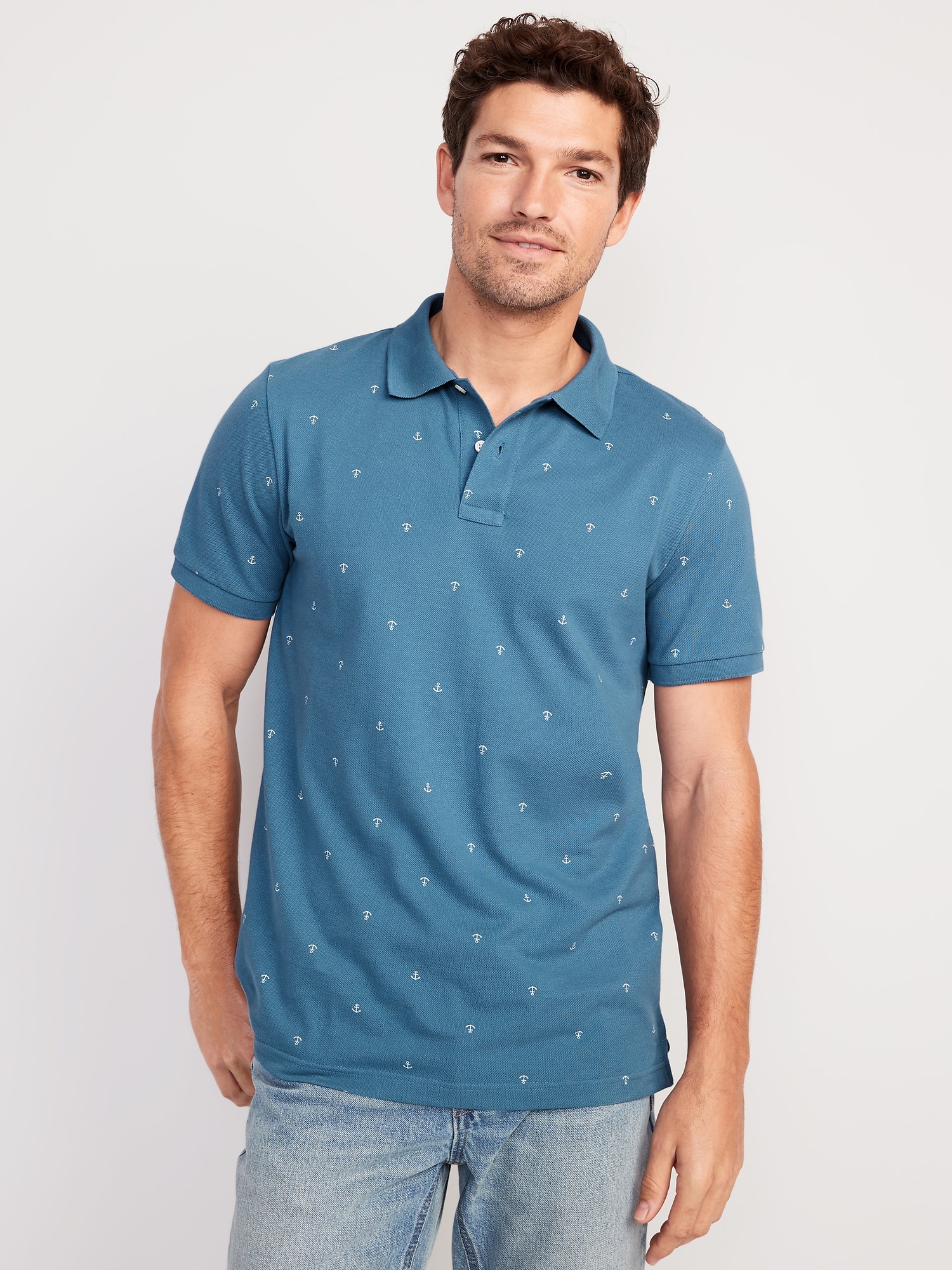 Old Navy Printed Classic Fit Pique Polo for Men blue. 1