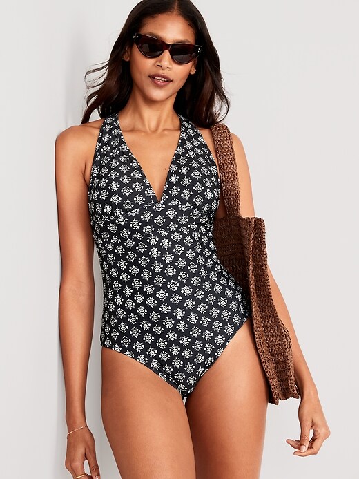 Image number 3 showing, Matching V-Neck One-Piece Swimsuit