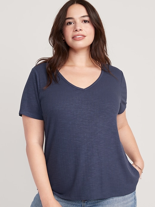 Luxe V-Neck Ribbed Slub-Knit T-Shirt for Women | Old Navy