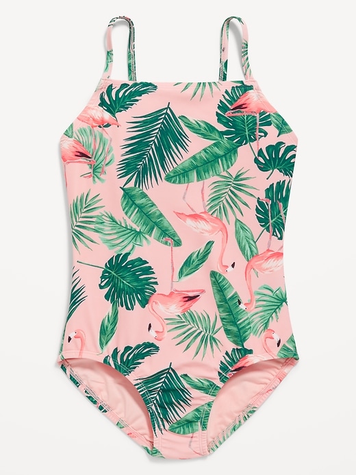 Printed Square-Neck Lattice-Back One-Piece Swimsuit for Girls | Old Navy