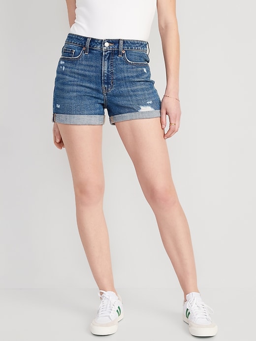 Image number 1 showing, High-Waisted OG Straight Ripped Jean Shorts -- 3-inch inseam