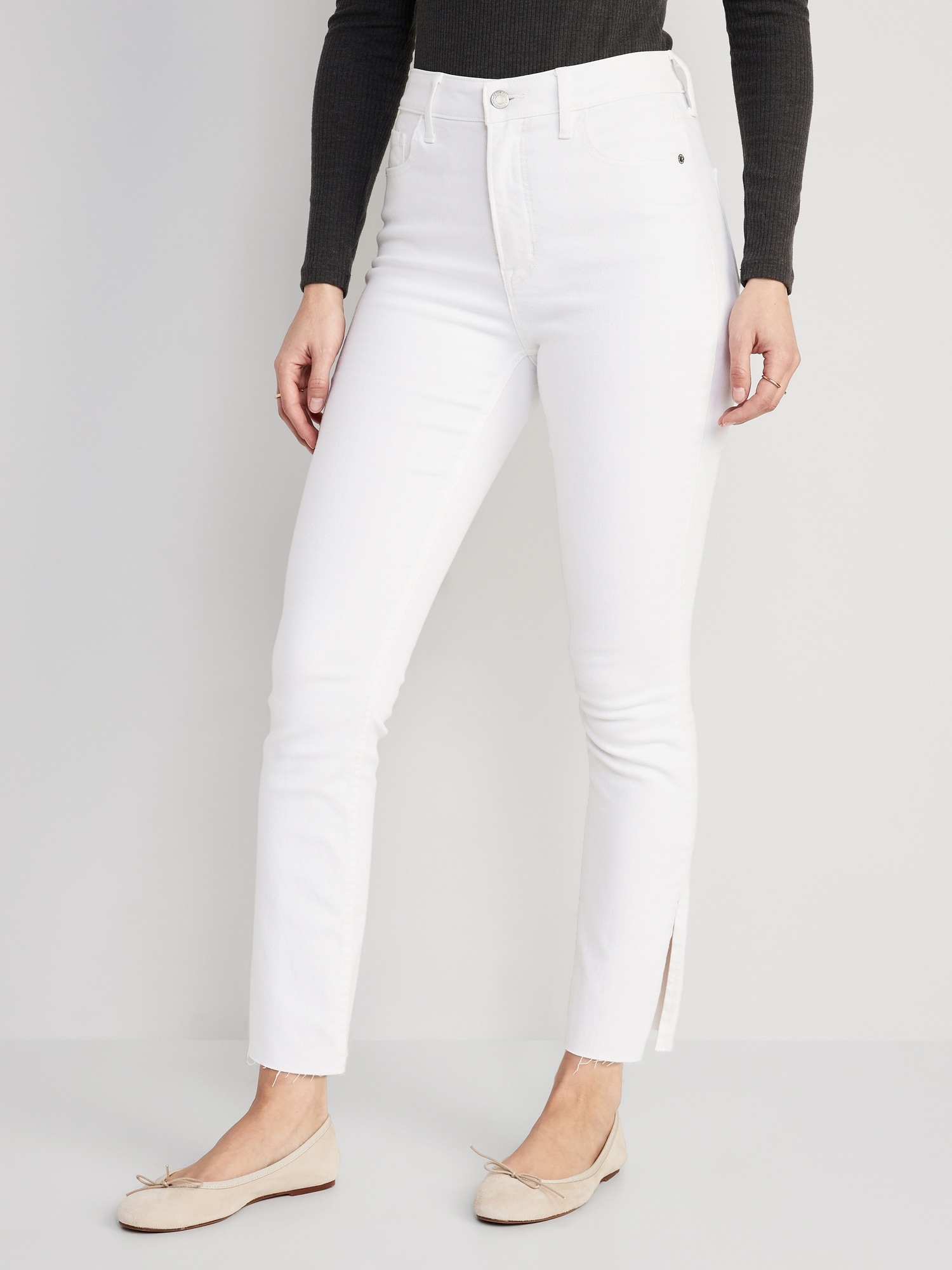 Old Navy Extra High-Waisted Rockstar 360° Stretch Super-Skinny White Side-Split Jeans for Women white. 1