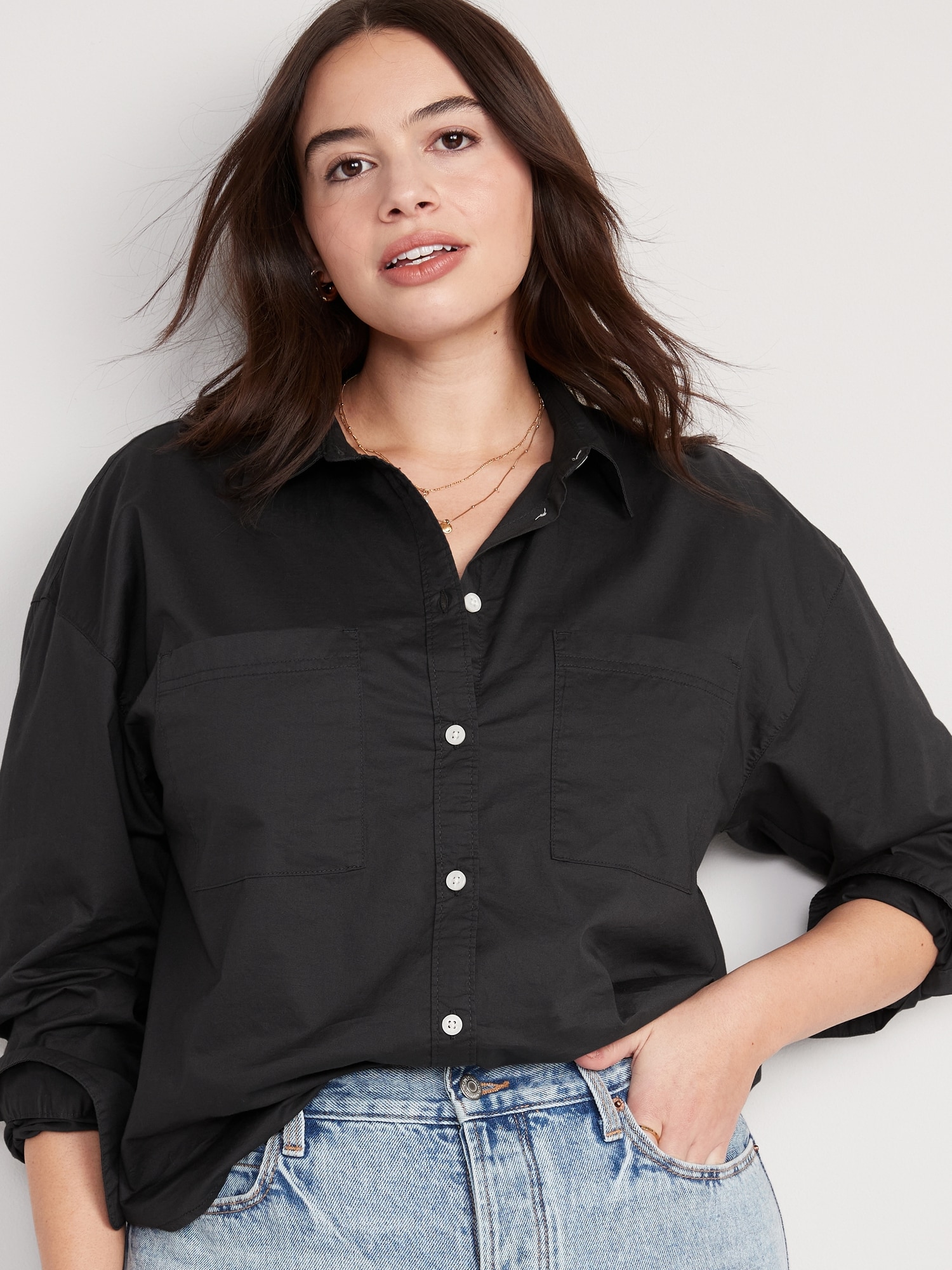 Cropped UtilityPocket Boyfriend Shirt. Old Navy