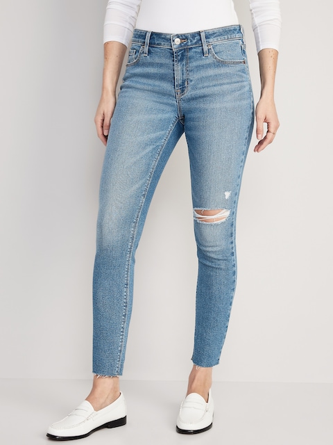 Mid-Rise Rockstar Super-Skinny Ankle Jeans - Cut-Off Medium Wash