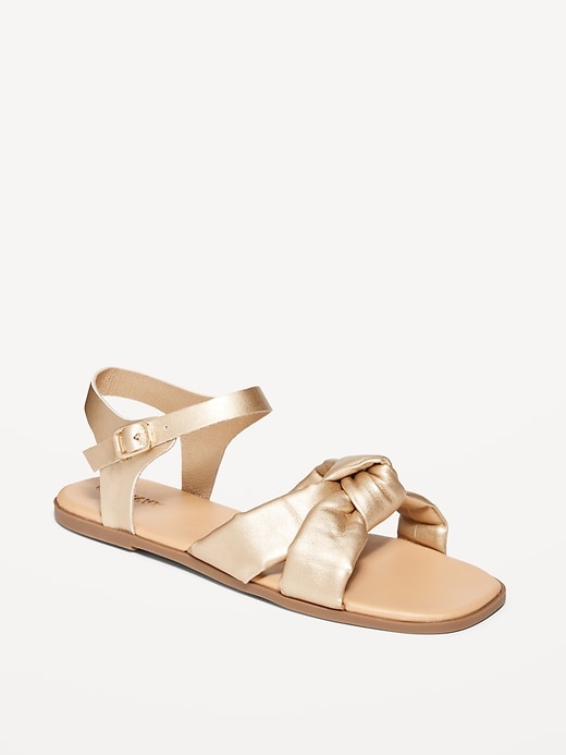 View large product image 1 of 3. Faux-Leather Puff Knotted-Strap Sandals for Girls