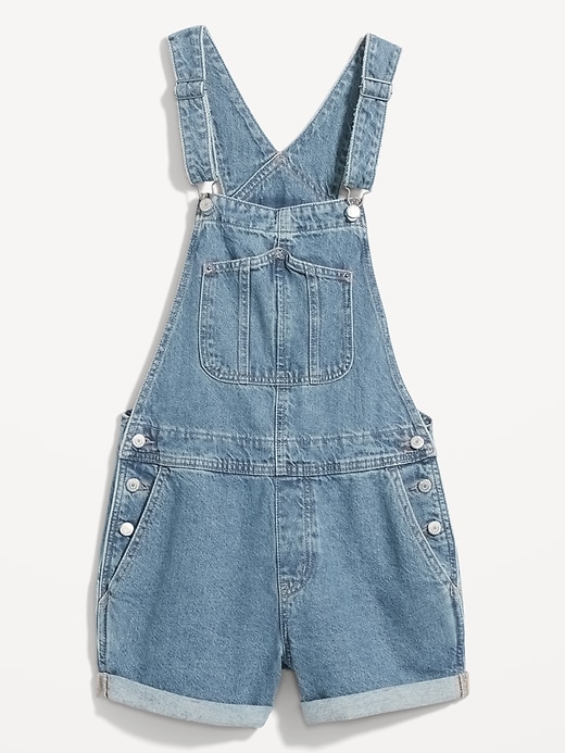 Image number 4 showing, Slouchy Straight Non-Stretch Jean Short Overalls -- 3.5-inch inseam