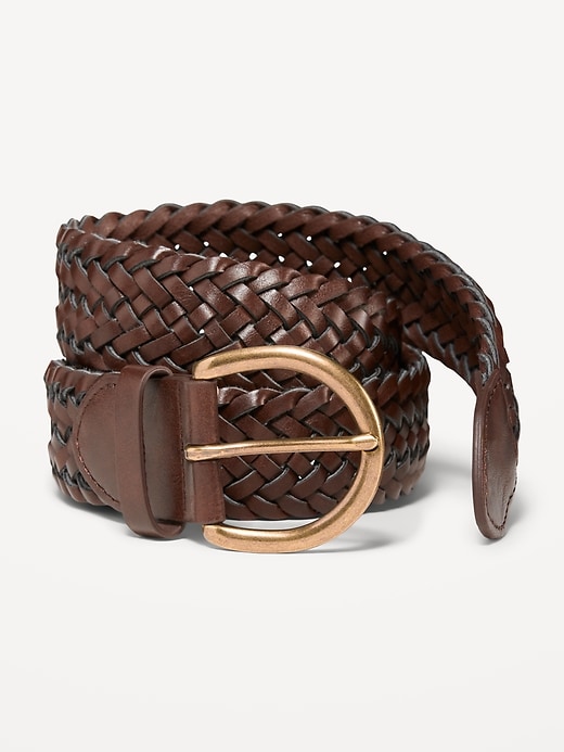 View large product image 1 of 1. Wide Ring-Buckle Faux-Leather Braided Belt for Women (1.5-inch)