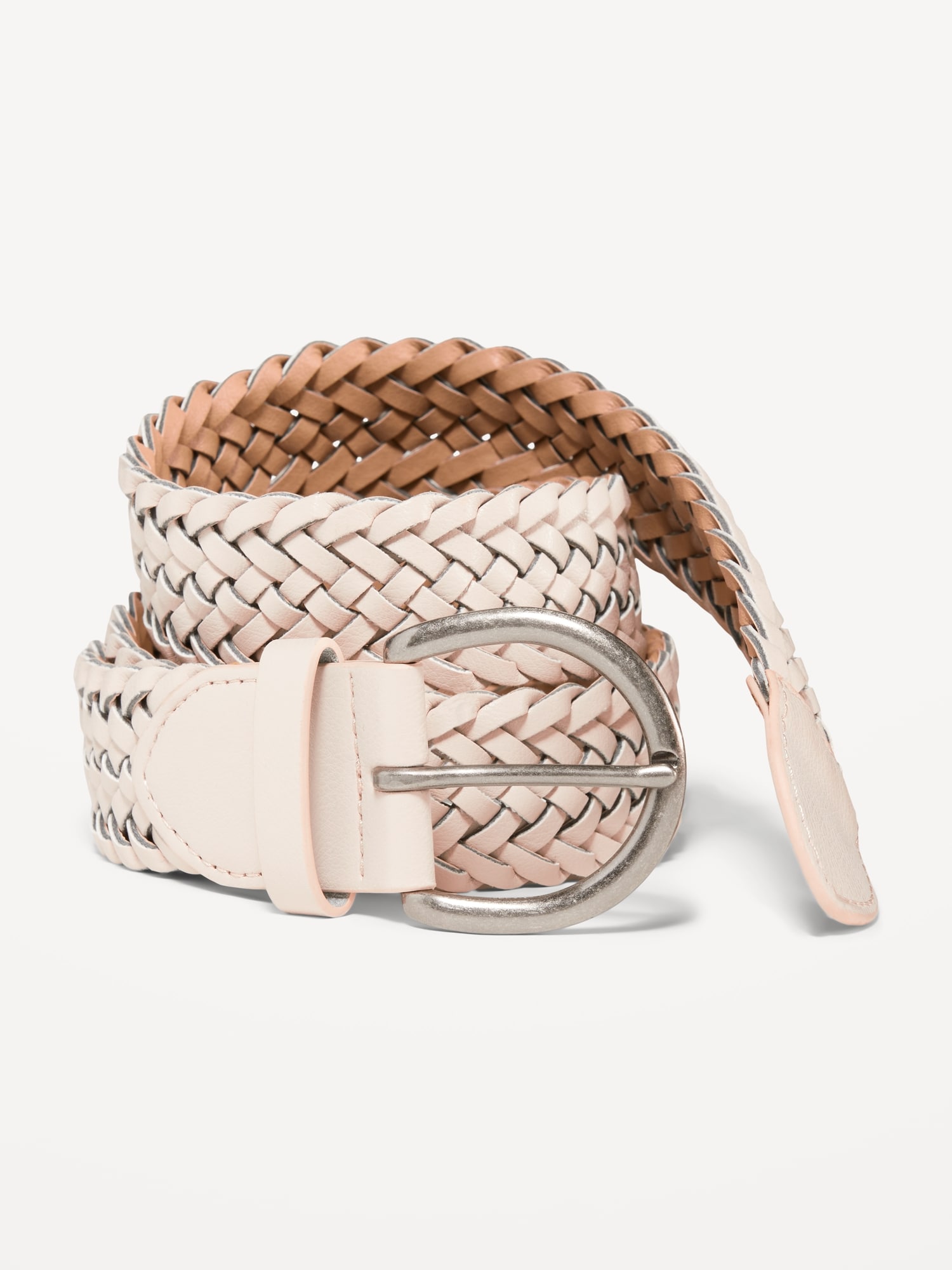 Old Navy Wide Ring-Buckle Faux-Leather Braided Belt for Women (1.5-inch) white. 1
