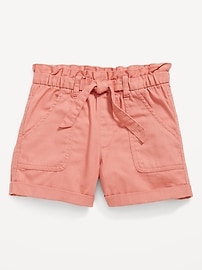 View large product image 3 of 4. High-Waisted Twill Tie-Front Utility Midi Shorts for Girls