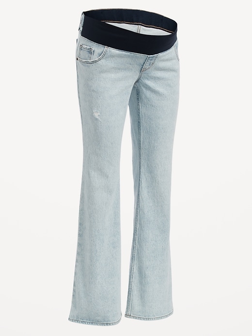 Image number 4 showing, Maternity Front-Low Panel Distressed Flare Jeans