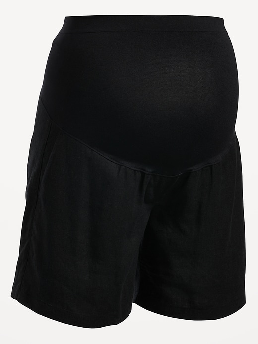 Image number 4 showing, Maternity Full-Panel Linen-Blend Tailored Shorts -- 6-inch inseam