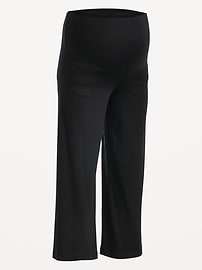 View large product image 4 of 4. Maternity Rollover-Waist Wide-Leg Cropped Jersey Pants