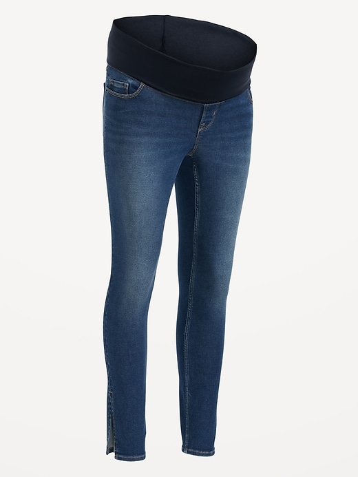 Image number 4 showing, Maternity Rollover-Panel Side-Slit 360° Stretch Skinny Jeans