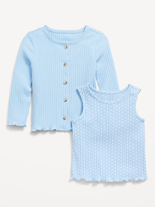 View large product image 1 of 1. Rib-Knit Button-Front Cardigan & Tank Top Set for Toddler Girls