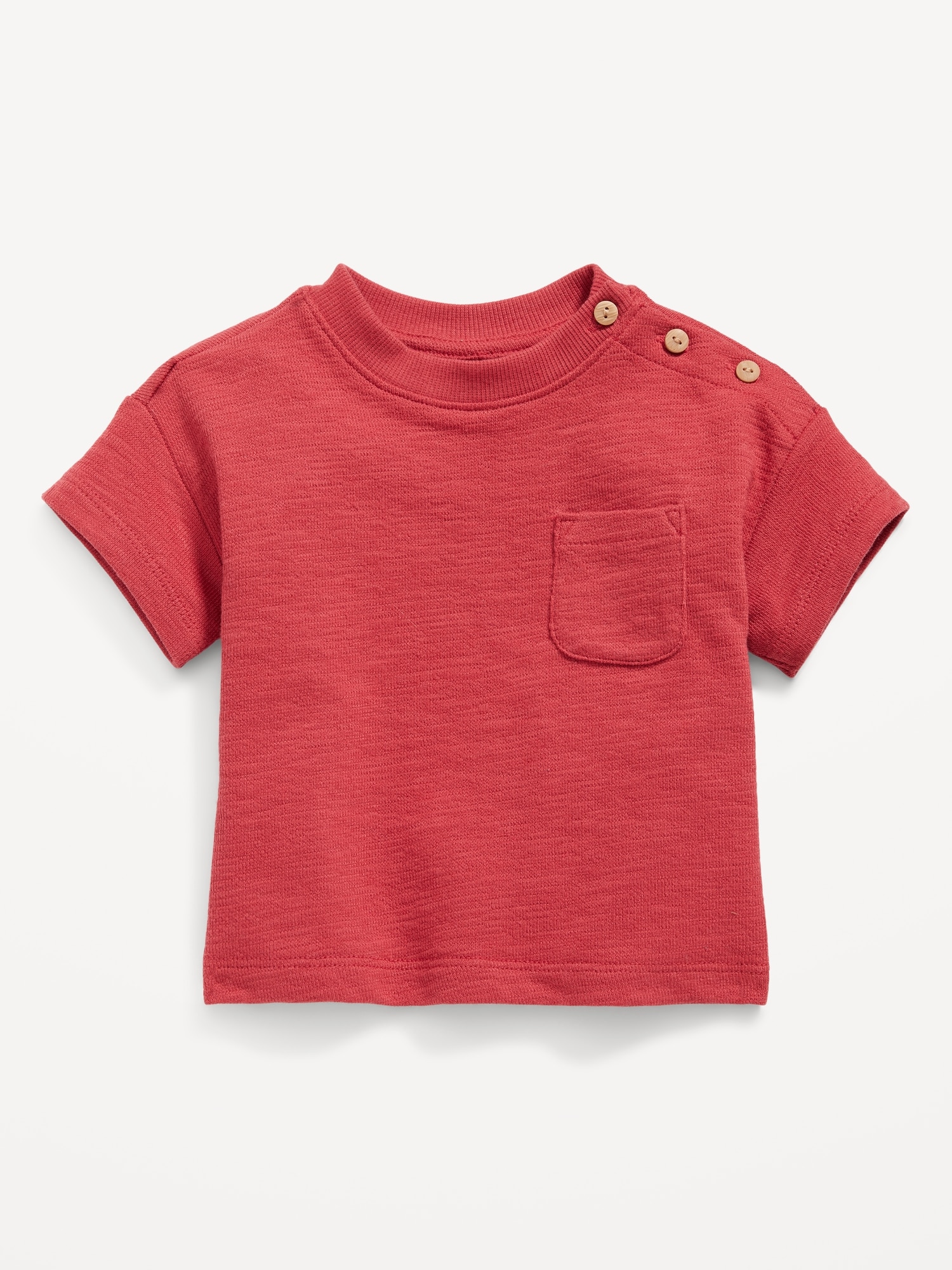 Old Navy Unisex Solid Buttoned Pocket Textured-Knit T-Shirt for Baby red. 1
