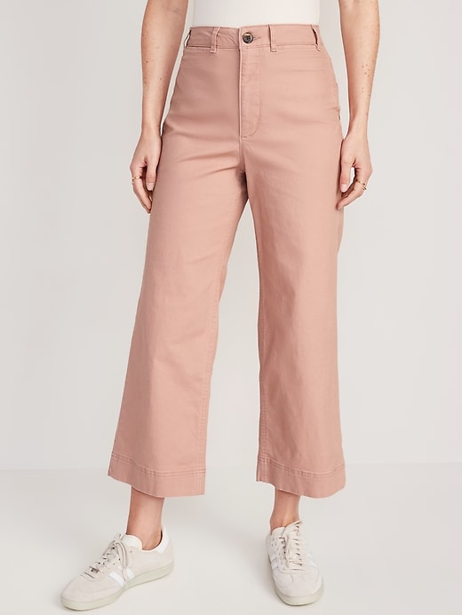 Image number 1 showing, High-Waisted Wide-Leg Cropped Chino Pants