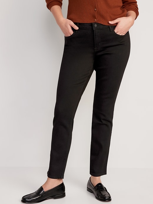 Image number 5 showing, Mid-Rise Power Slim Straight Black Jeans