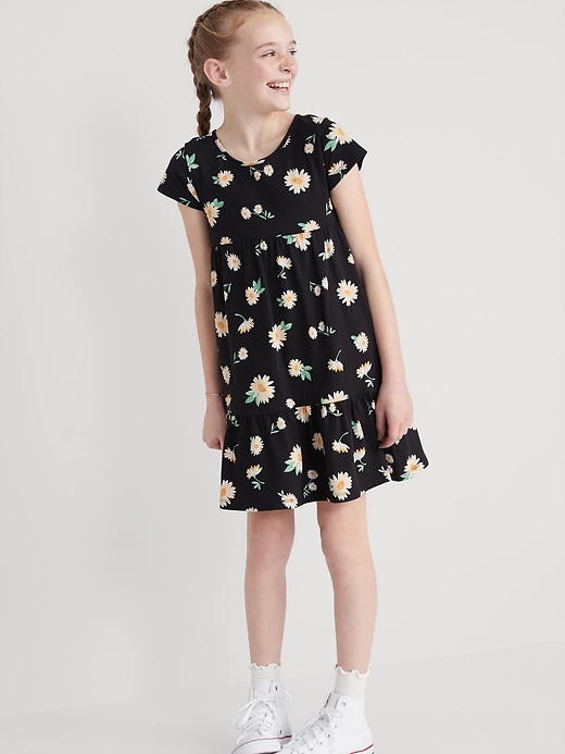 View large product image 1 of 3. Short-Sleeve Tiered Printed Swing Dress for Girls