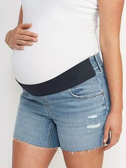 Maternity Full Panel O.G. Straight White Jean Shorts -- 5-inch