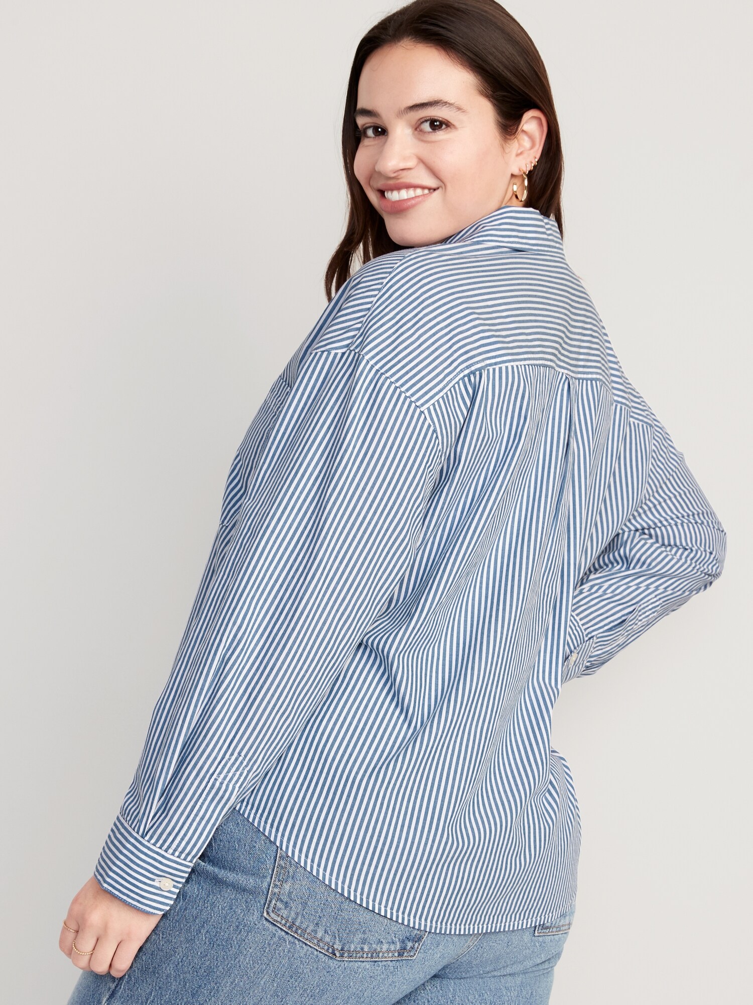 Striped Cropped Utility Boyfriend Shirt Old Navy