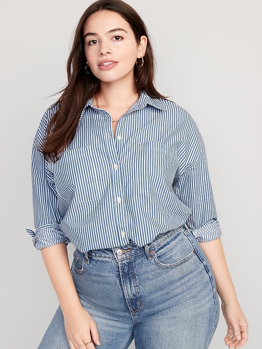 Image number 5 showing, Striped Cropped Utility Boyfriend Shirt