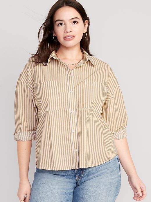 Striped Cropped Utility Boyfriend Shirt for Women | Old Navy
