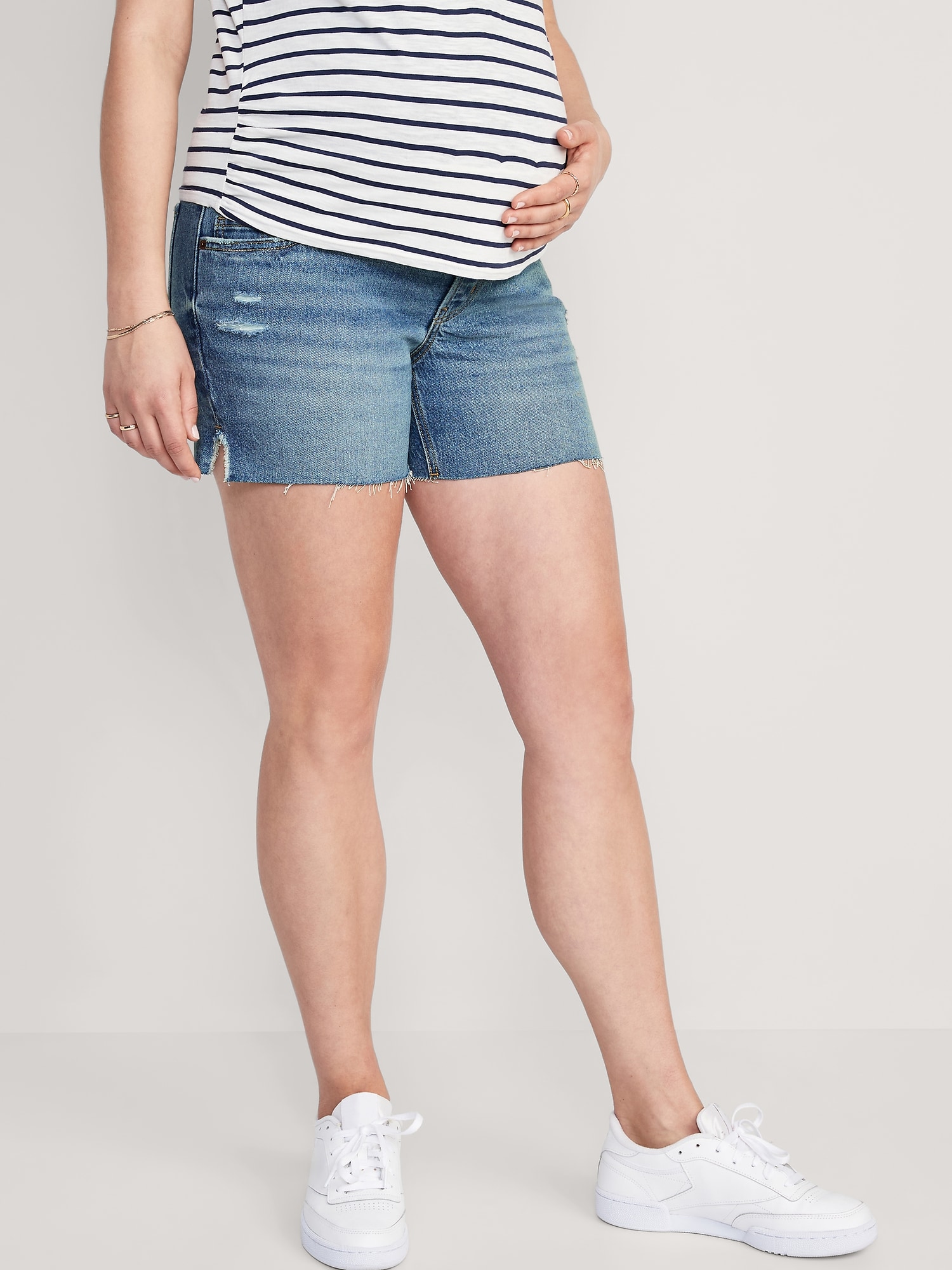 Maternity Full Panel OG Straight Side-Slit Cut-Off Jean Shorts -- 5-inch inseam