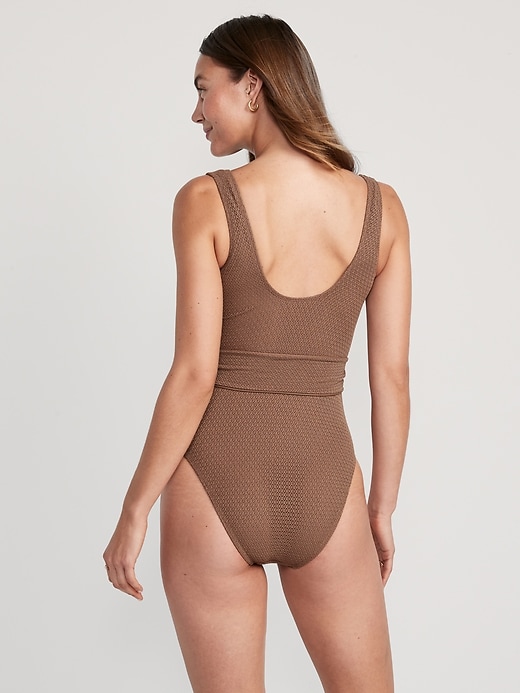 Image number 2 showing, Belted Crochet One-Piece Swimsuit