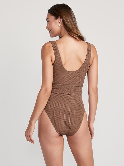 Belted Crochet One-Piece Swimsuit