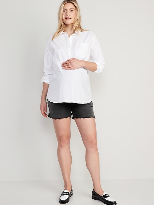 Image number 3 showing, Maternity Full Panel OG Straight Black Cut-Off Jean Shorts -- 5 -inch inseam