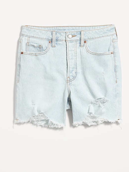 Image number 4 showing, High-Waisted Button-Fly OG Straight Ripped Cut-Off Jean Shorts -- 5-inch inseam