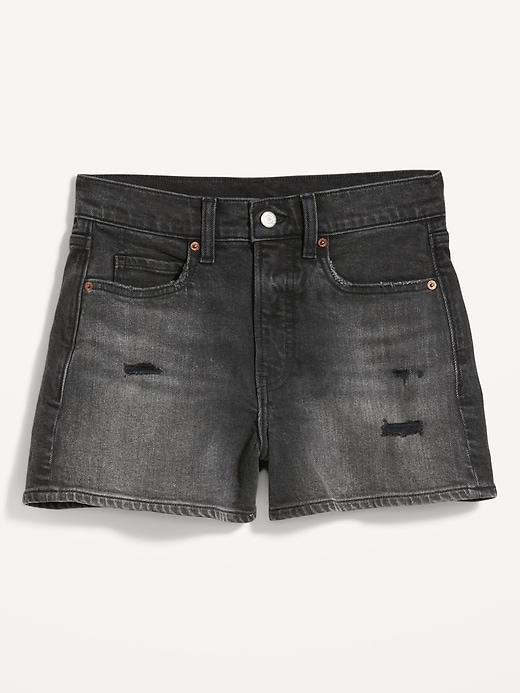 Image number 4 showing, Higher High-Waisted Black-Wash A-Line Ripped Jean Shorts -- 3-inch inseam