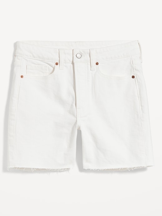 Image number 4 showing, High-Waisted Button-Fly OG Straight White-Wash Side-Slit Cut-Off Jean Shorts -- 5-inch inseam
