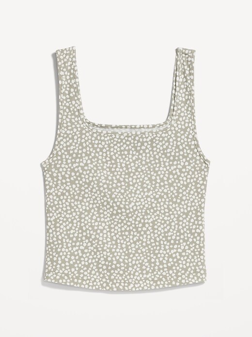 Image number 4 showing, Fitted Printed Square-Neck Ultra-Crop Rib-Knit Tank Top