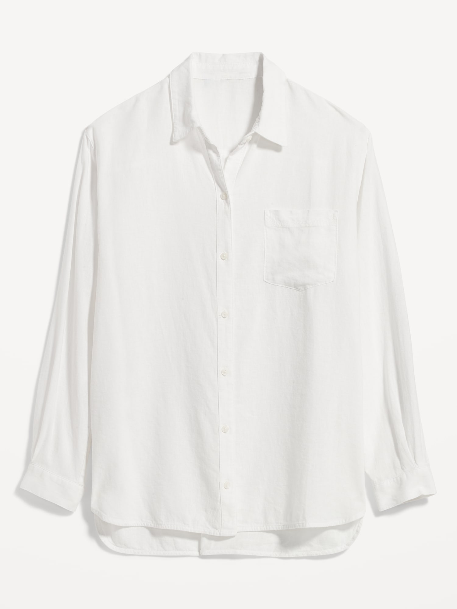 Linen-Blend Button-Down Boyfriend Shirt