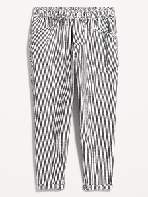 Image number 4 showing, High-Waisted Striped Cropped Linen-Blend Tapered Pants