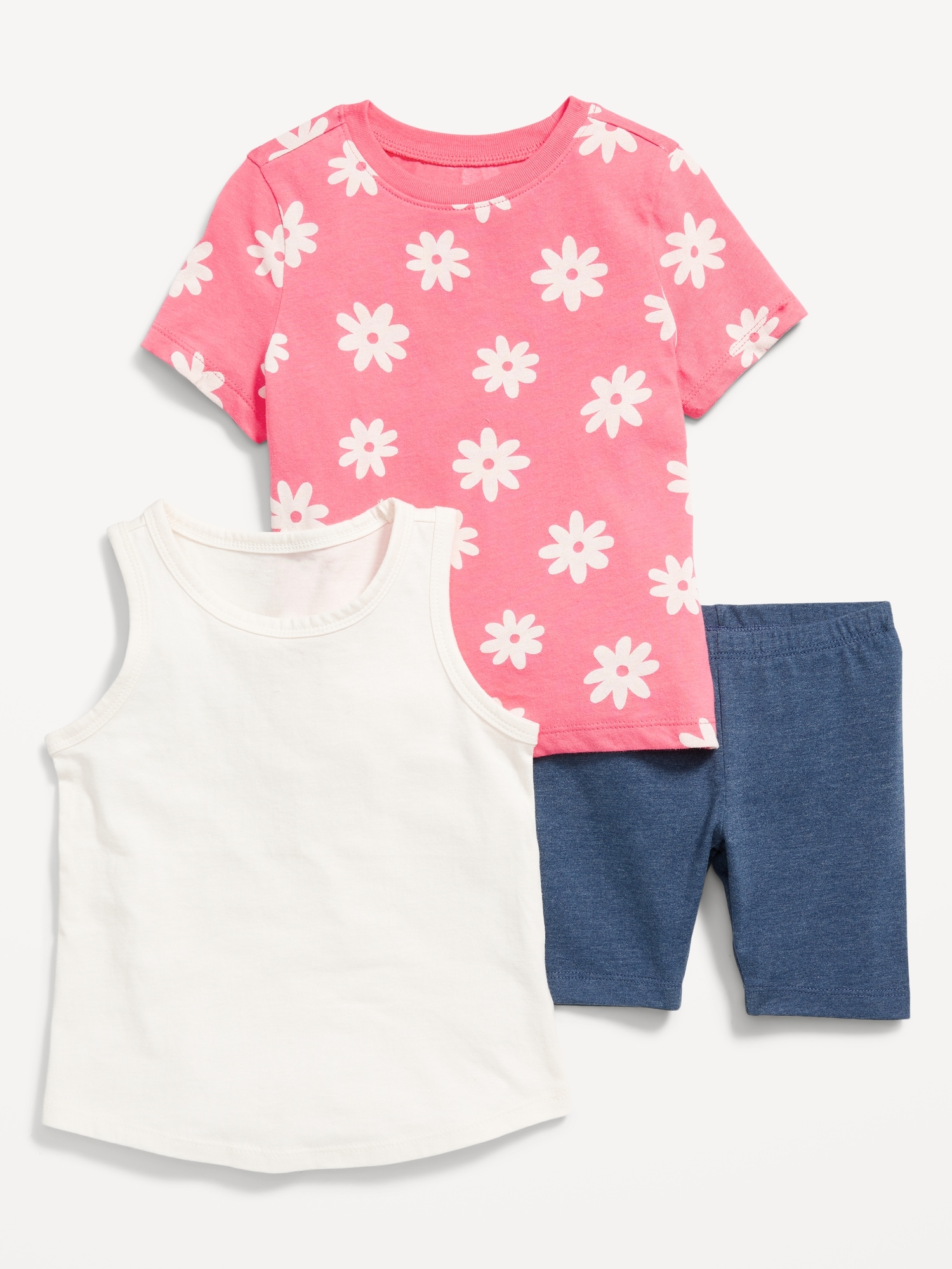 Old Navy T-Shirt, Tank Top & Biker Shorts 3-Pack for Toddler Girls pink. 1