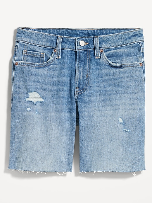 Image number 4 showing, Mid-Rise OG Loose Ripped Cut-Off Jean Shorts -- 7-inch inseam