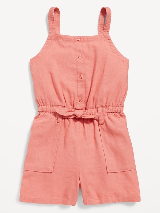 View large product image 2 of 3. Sleeveless Tie-Front Linen-Blend Utility Romper for Girls