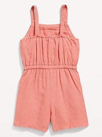 View large product image 3 of 3. Sleeveless Tie-Front Linen-Blend Utility Romper for Girls