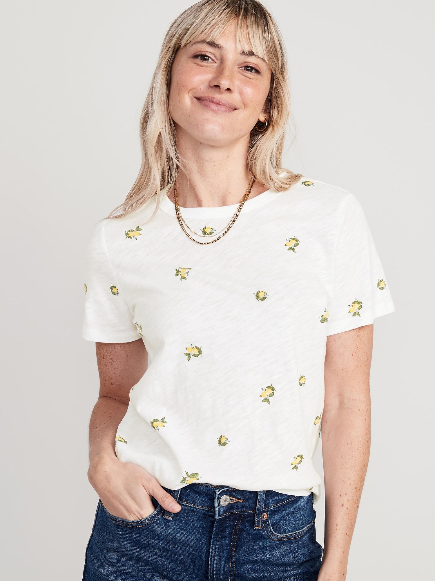 Old Navy EveryWear Crew-Neck Printed T-Shirt for Women yellow. 1