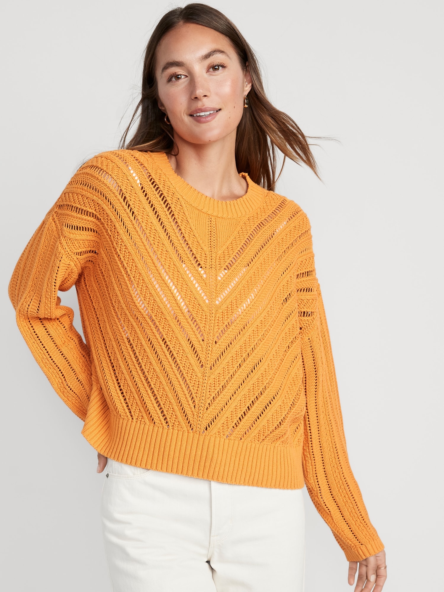 Old Navy Cropped Chevron Open-Knit Sweater for Women orange. 1